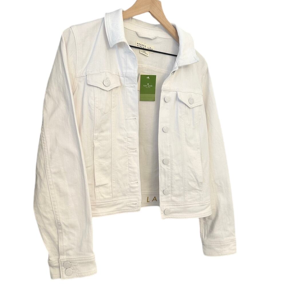 $298 KATE SPADE NWT Classic All White Denim Jean Jacket – Large